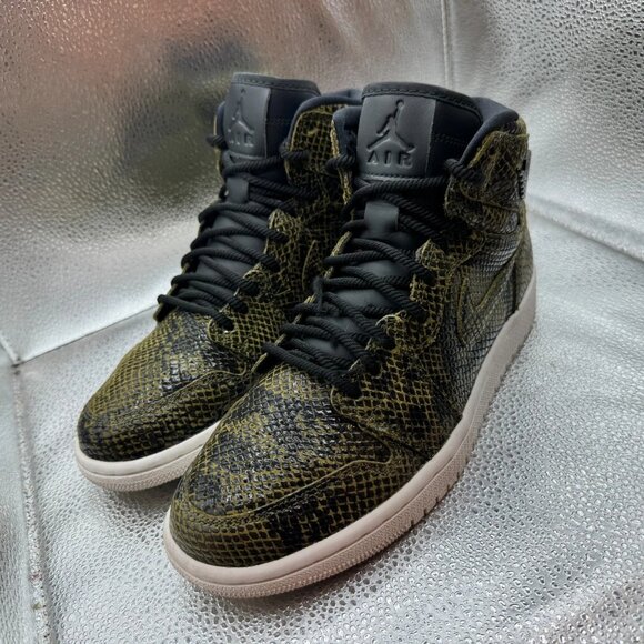 Size 8 Air Jordan 1 Retro High Womens Green Black‎ Snakeskin Shoes AH7389-302 - Picture 6 of 11